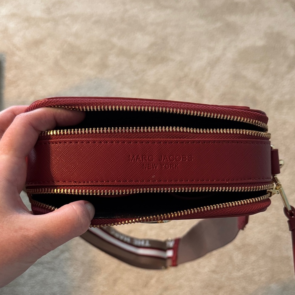 Marc Jacobs Burgundy Snapshot Crossbody with Striped Strap - Picture 3 of 4